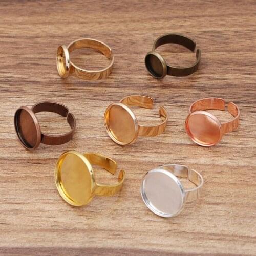 100pcs bezel ring into 10-12-14-16-18-20mm round tray adjustable ring blanks findings cabochon ring base ring settings