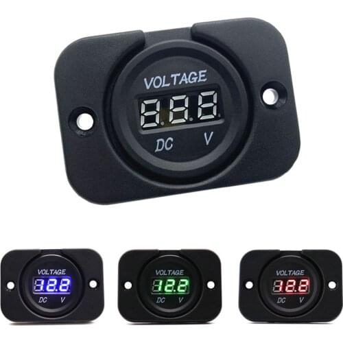 12V Waterproof Car Voltmeter LED Digital Display Round Voltage Gauge Meter with Panel for Boat Marine Vehicle Motorcycle Truck