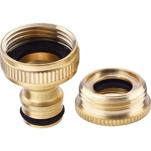 2 Pack Brass Garden Hose/Hosepipe Tap Connector 1/2 Inch and 3/4 Inch 2-in-1 Female Threaded Faucet Adapter