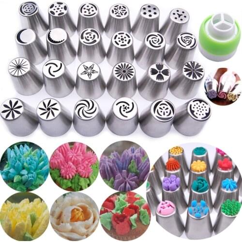 25PCS Stainless Steel Cake Nozzles Russian Tips Tulip Icing Piping Nozzle Fondant Cake Decorating Tools Cakes Mold