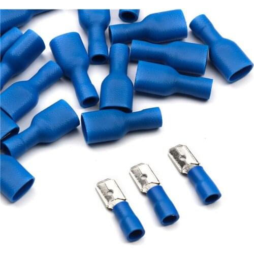 50 Pairs 6.3mm 16-14 AWG Female&Male Electrical Wiring Connector Insulated Crimp Terminal Spade Blue Assortment Kit