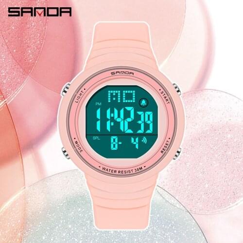 Ladies Digital Watch Fashion Brand SANDA Dress Bracelet Luxury Electronic Watches Stopwatch Luminous Clock Womens Wristwatch