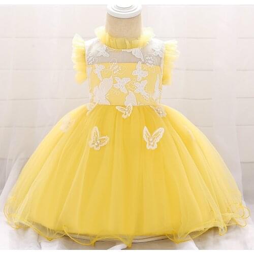 Baby Flower Girl Dress Lace Butterfly One Year Old Dress Female Baby Princess Female Baby Evening Dress Children Birthday Dress