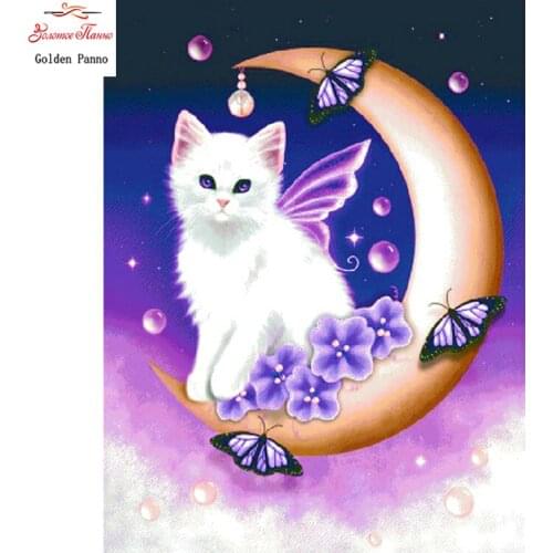 DIY 5D diamond embroidery,3D diamond painting,Diamonds mosaic,Full round Rhinestones Moon cat picture cross stitch,home art
