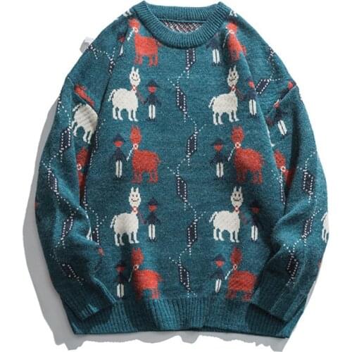 Sunflower Jacquard Knitted Jumpers Sweaters Streetwear Hip Hop Harajuku Casual Pullover Knitwear Mens Fashion Loose Autumn Tops