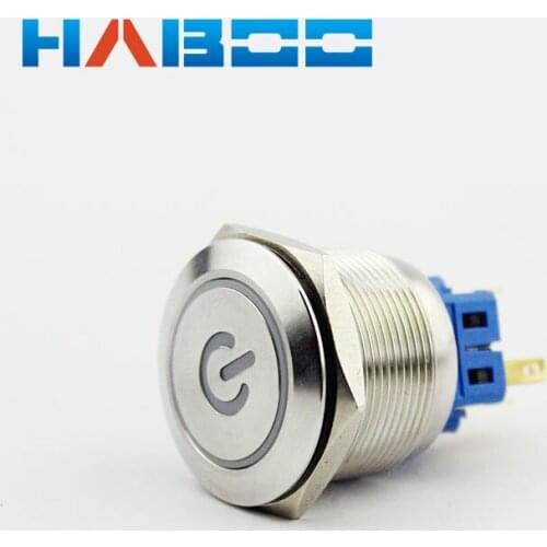 10pcs/lot stainless steal material reset electrical switch with led power symbol head push button switch 1NO+1NC