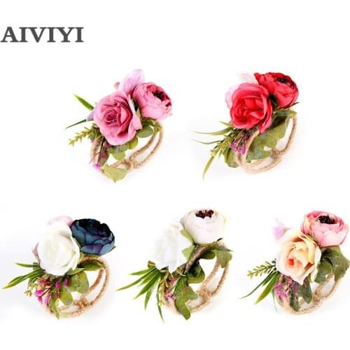Artificial Flowers wedding bridesmaid bride wrist brooch woodland brooch weave straw bracelet wedding ball accessories