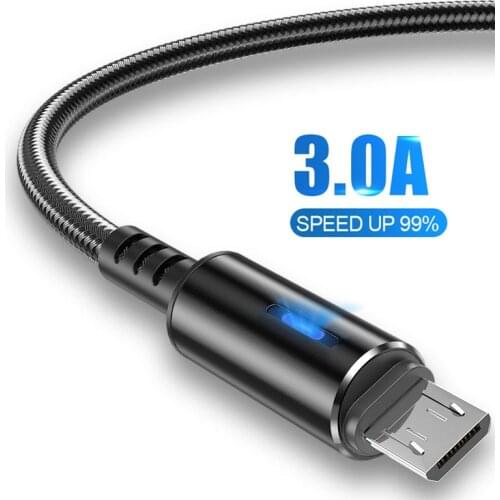 3A LED Micro USB Cable Quick Charge 3.0 Fast Charging Microusb Charger Date Cable For Samsung Xiaomi Android Mobile Phone Cord