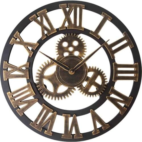 Creative Retro Gear Wall Clock Fashion Decorative Living Room Nordic Wooden Silent Digital Decor Roman Home Decoration
