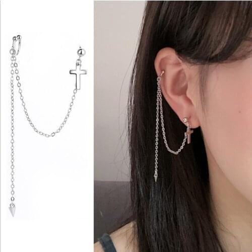1Pc Cool Korean Fashion Long Chain Link Kpop Earings Cross Earrings for Boys Girls Party Jewelry Oorbellen hoop earrings