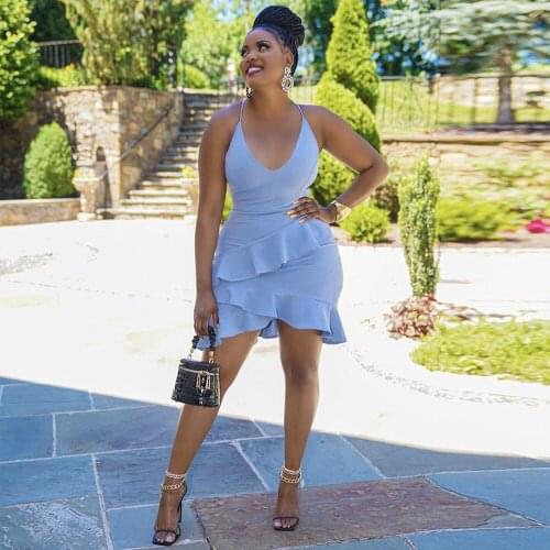 Cascading Ruffles Summer Clubwear Beach Dress Women Spaghetti Strap Sleeveless Bandage Dress Sweet Girls Cross Backless Dresses