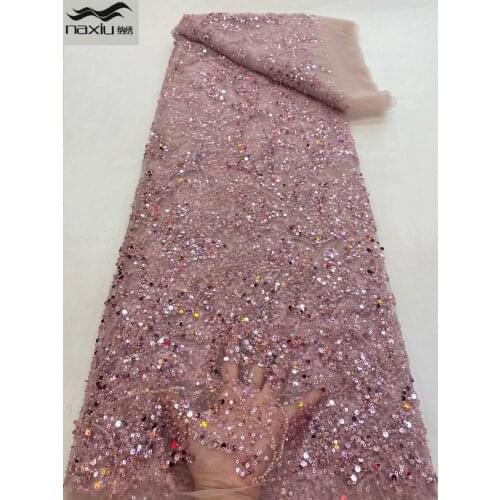 Madison 2021 High Quality Nigerian Handmade Beaded Lace Fabric Embroidery French African Lace Fabric For Dress Sewing