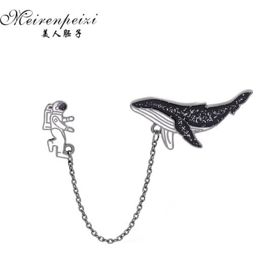 Meirenpeizi Astronaut and whales Cartoon brooches Pins Fish Lapel pins Badges Women fashion jewelry Pins wholesale Gift for her