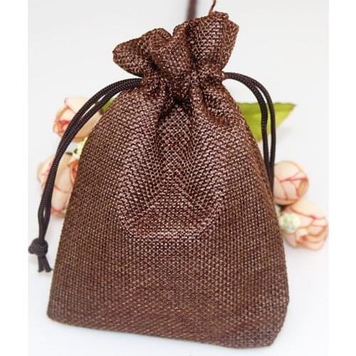 10pcs 15x20cm Dark Brown Color Wedding Party Burlap Jute Sacks Vintage Weddings Parties Favor Drawstrings Gift Packaging Bag