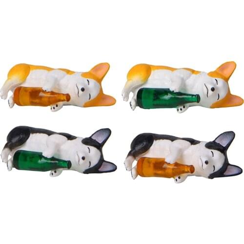 Miniature Dog Dollhouse Bonsai Crafts Fairy Garden Plant Pot Landscape Decor, Husky with Bottle, Various Colors