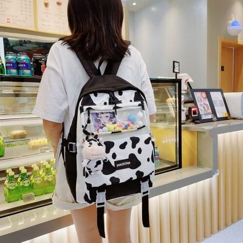 Harajuku Style Fashion Backbag for Women New Large-capacity School Backpacks with Cow Pattern Nylon Waterproof Travel Backpacks