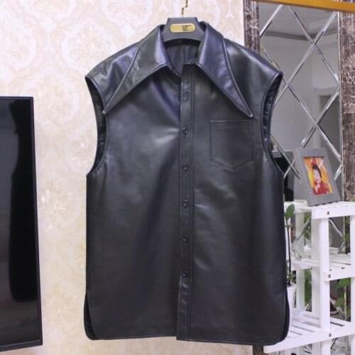 Europe Style Fashion womens high quality genine leather Vest Tops C746