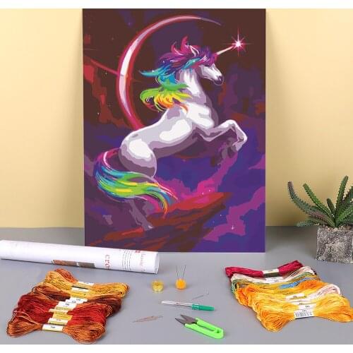 Cartoon Rainbow Unicorn Horse Animal Printed 11CT Cross-Stitch Kit Embroidery DMC Threads Handmade Sewing Hobby Wholesale