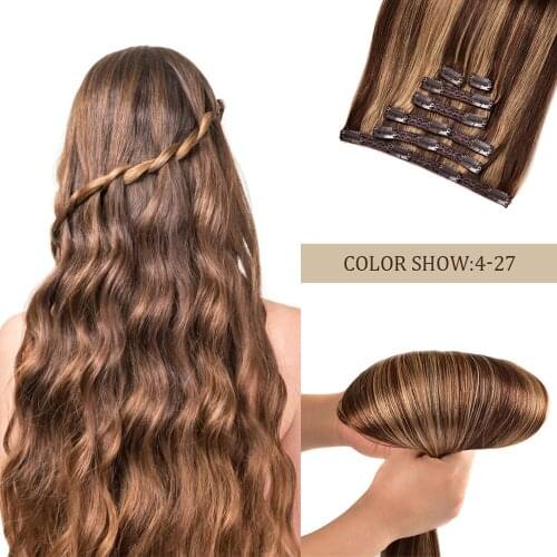 Gazfairy Real Remy Hair Clip In Human Hair Extensions Double Weft Straight Style 20 Inch 7Pcs/Set 16 Clips Full Head For Women