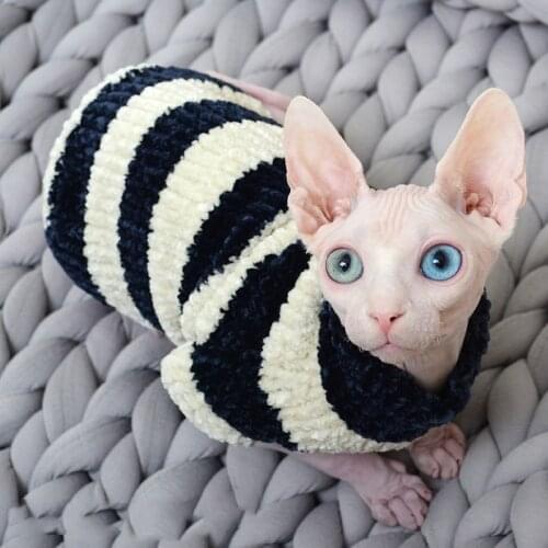 New Autumn Winter Sphynx Cat Clothes Fleece Warm Stripe Vest For Hairless Cat Clothes Classic Puppy Pet Cats Clothes Dog Sweater