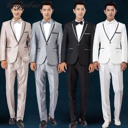 The new men Slim suits groomsmen singers emcee host stage costumes (Jacket + pants + girdle + tie)4 pieces / set