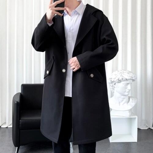 Autumn Mens Jacke Long Trench Coat Oversized Solid Color Mens Windbreaker Big Pocket Fashion Mens Overcoat