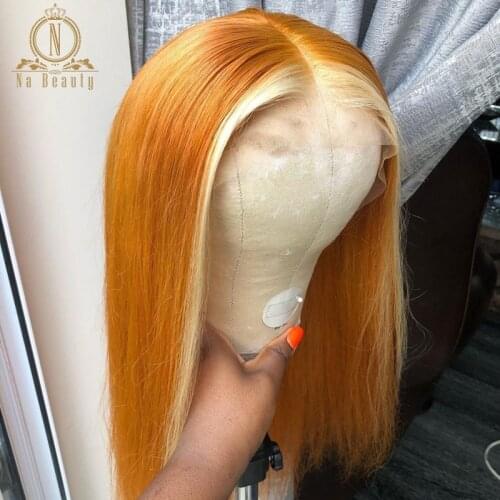 Ginger Blonde Lace Front Human Hair Wig Straight Orange Highlight Color HD Lace Front Blonde Pre Plucked Bleached Knots Nabeauty