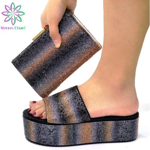 Latest African Women Wedding Shoes and Bag Set Decorated with Rhinestone Ladies Shoes and Sandals Wedding Shoes for Women Bride