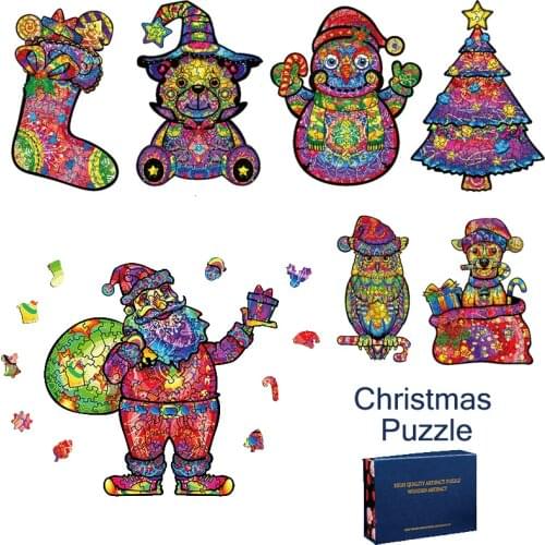 Christmas 3D Wooden Puzzle For Adults Kids Santa Claus Christmas Tree Socks Puzzle Halloween Owl Pumpkin Jigsaw Gifts Toys Games