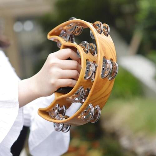 Handheld Rattle Tambourine with Double Layer Jingles Bells Double Half Moon Percussion Tambourine Drum Kids Musical Toy Gift