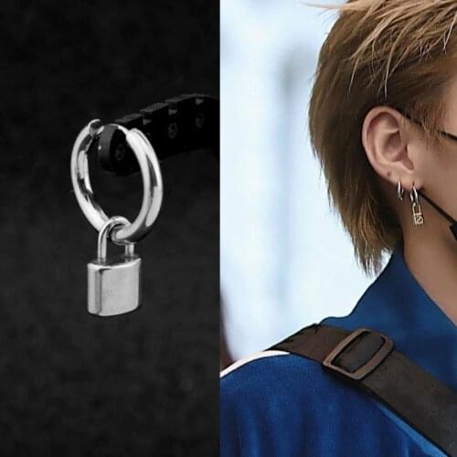 New Punk Stainless Steel Earrings Hip Pop Rock Single Lock Cone U-Shaped Drop Earrings For Men Silver Color Piercing Jewelry