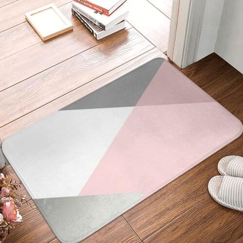 Geometrics Grey Blush Silver Doormat Carpet Mat Rug Polyester Anti-slip Floor Decor Bath Bathroom Kitchen Living Room 40x60