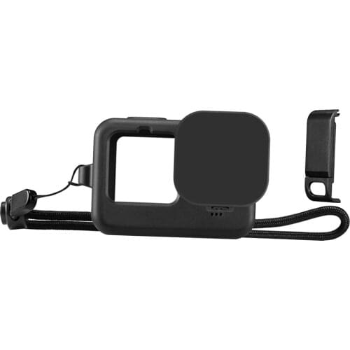 Silicone Protective Case + Side Interface Cover with Wrist Strap and Lens Cover Compatible for GoPro HERO9 Black