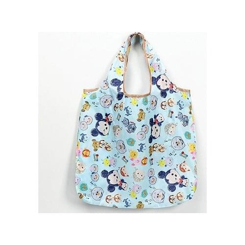 Disney cartoon folding shopping bag Mickey mouse bag storage High capacity green tote bag hand girl shoulder