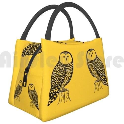 Cooler Lunch Bag Picnic Bag Snowy Owls In Love ( On Yellow ) 2108 Snowy Owl Snowy Owls Bird Birds Owl Owl Bubo