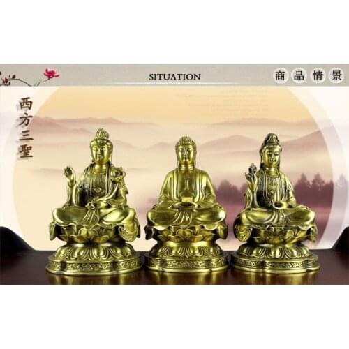 Unique-- collection Home Decor Religious Three Western Saints statue of Buddha Bodhisattva Buddhism Brass Decoration