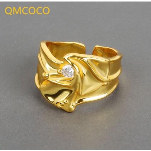 Concave-Convex Irregular Surface Zircon Wide Ring S925 Sterling Silver Wavy Open Adjustable Ring For Woman Party Jewelry Gifts