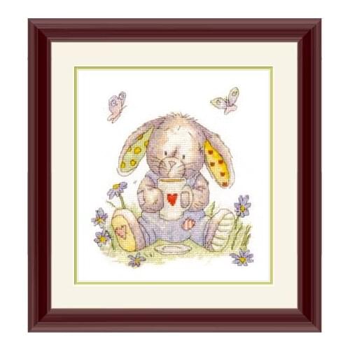 Handmade Embroidery Hanging Painting Cross Stitch Kit Precision Printing XT22 Cute Cartoon Bunny Coffee Childrens Bedroom