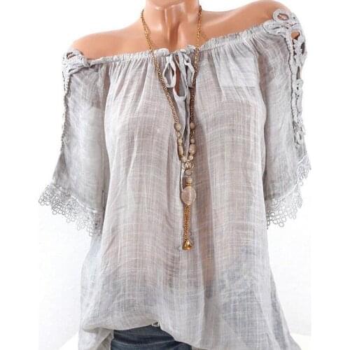 LadiesNeck Summer Lace Short Sleeve T-shirt Blouse