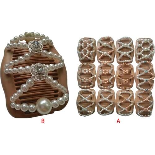 Women Magic Double Hair Comb Imitation Wood Pearl Clip Stretchy Hairpin Beads DIY Hair Accessories Au19 21 Dropshipping
