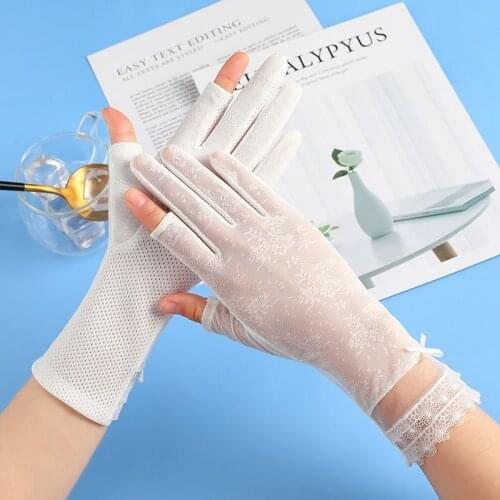 Womens Sunscreen Gloves Womens Summer Fishing Gloves Womens Lace Thin Gloves Medium And Long Touch Screen Gloves