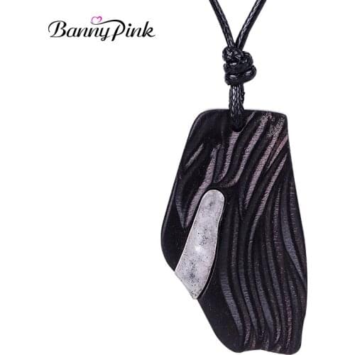 Banny Pink Elegant Irregular Wood Necklace For Women Ethnic Wooden Pendant Necklace Fashion Jewelry long Black Chain Necklace