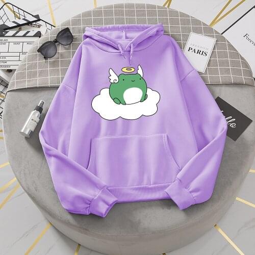 Winter Cute Angel Frog Hoodie Oversized Sweatshirt Women Men Harajuku Warm Hooded Pullover Pink Womens Korean Style Hoodies