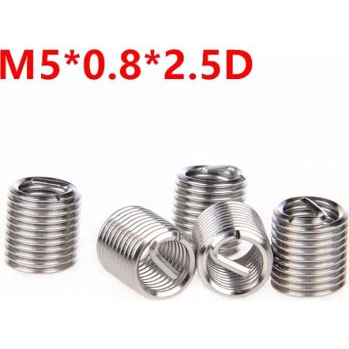 100pcs M5*0.8*2.5D Wire Thread Insert, m5x2.5d Wire screw sleeve, M5 Screw Bushing Helicoil Wire Thread Repair Inserts SUS304