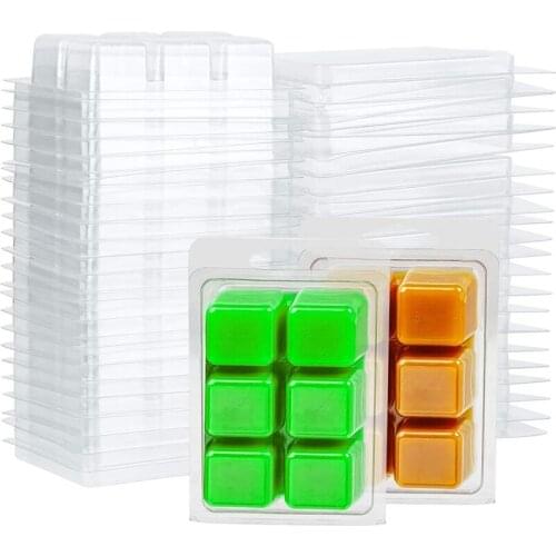 100 Packs Wax Melt Clamshells Molds Square, 6 Cavity Clear Plastic Cube Tray for Candle-Making & Soap