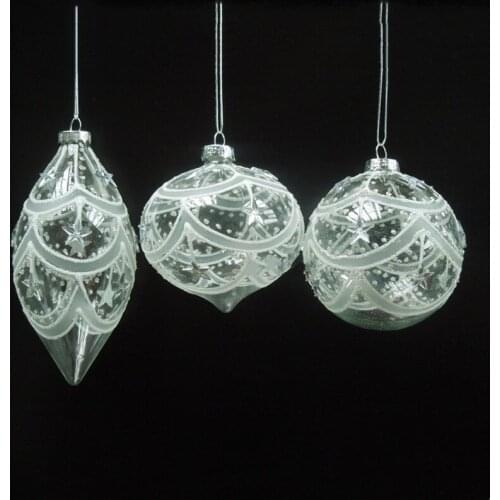 48pcs/pack Different Shaped Silver Series Christmas Decoration Glass Pendant Lamp Blown Handmade Hanger Tree Ornament