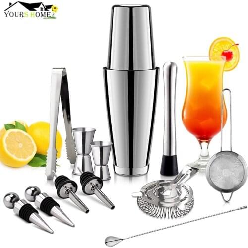 13Pcs/Set Stainless Steel Cocktail Shaker Ice Tong Mixer Drink Boston Bartender Browser Kit Bars Set Professional Bar Tools
