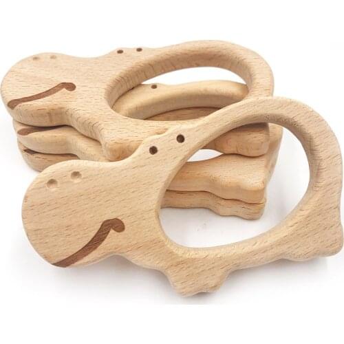 4pcs big hippo shape SMOOTH hippopotamus beech carving animal teether baby wood teether beads Baby Nursing Necklace Bracelet DIY