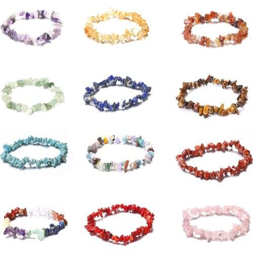 7 Chakras Irregular Natural Crystals Amethyst Stone Bracelet Rings Necklace Pink Quartz Aventurine Gravel Gemstone Charm Jewelry