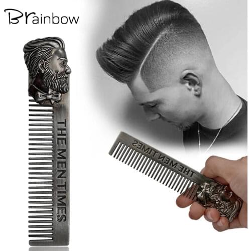 Brainbow 1PC Quality Stainless Steel Comb Cool Men Beard Comb Beard Shaping Template Gentleman Hair Styling Tools Hair Brush